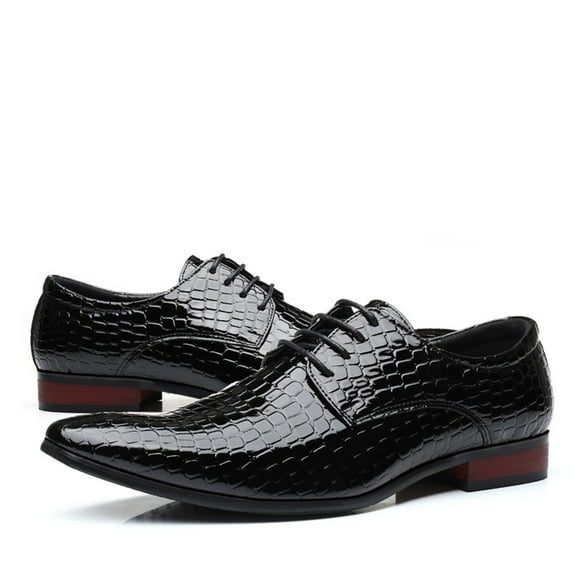 Tawop Dress Shoes for Men Faux Leather Casual Comfy Business Lace Up Pointy Toe Oxfords Black Size:6.5
