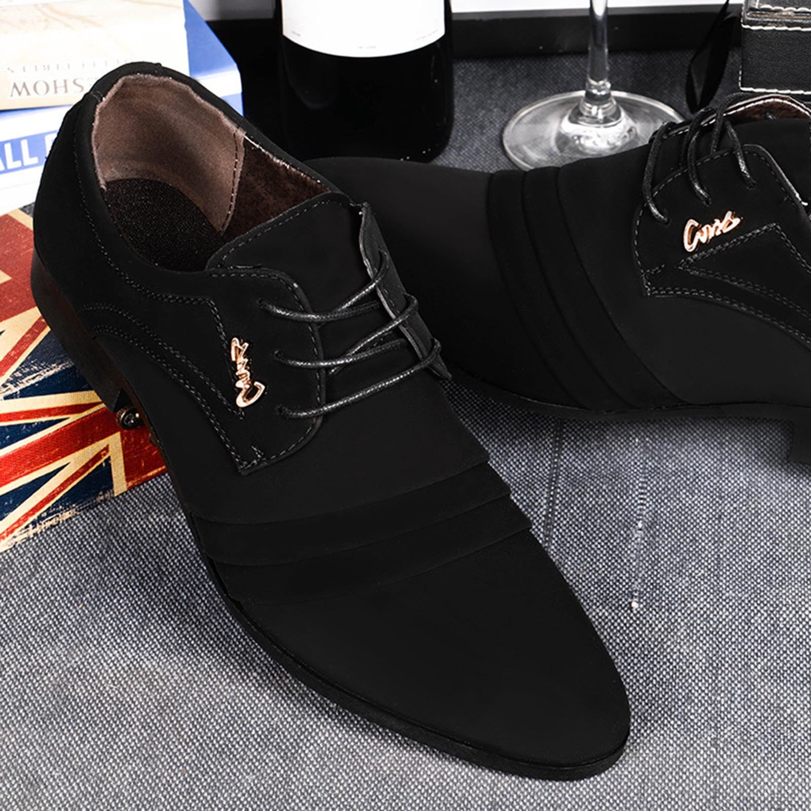 Tawop Dress Shoes for Men Faux Leather Casual Dress Shoes Comfy Business  Lace Up Soft Sole Suede Oxfords Black Size:8.5 - Walmart.com