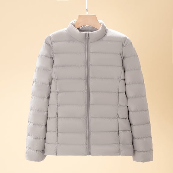 Tawop Fall Jackets for Women 2024 Utility Mid-Length Solid Color Cold Resistant Long Sleeve Zip Up Gray L