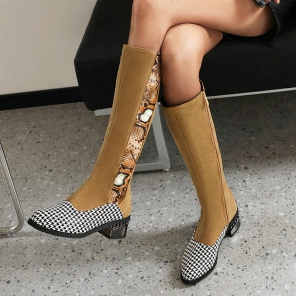 Tawop Fashion Boots, Boots Mid Heel Pointed Shoes Zippered Shoes Winter Snake Pattern Waterproof Boots For Women Boots For Women