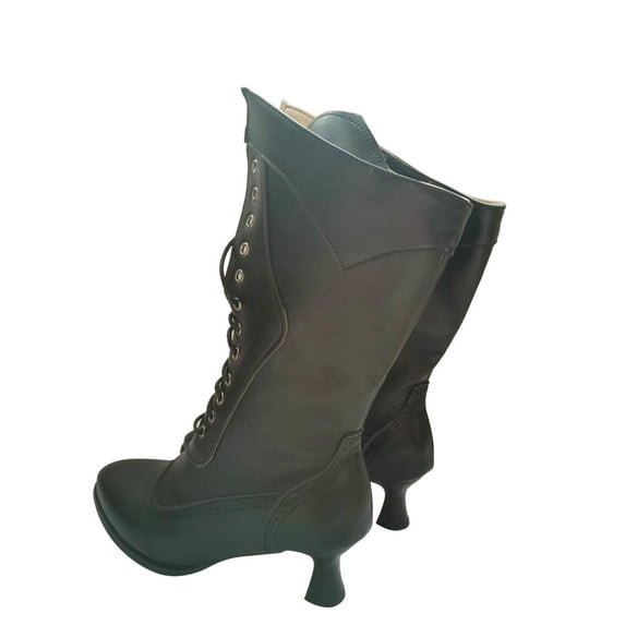Tawop Fashion Boots, Shoes Winter Warm Mid Heel Casual Retro British Style Solid Color Lace-Up Pointed Mid-Calf Boots Black Boots For Women Red Thigh High Boots