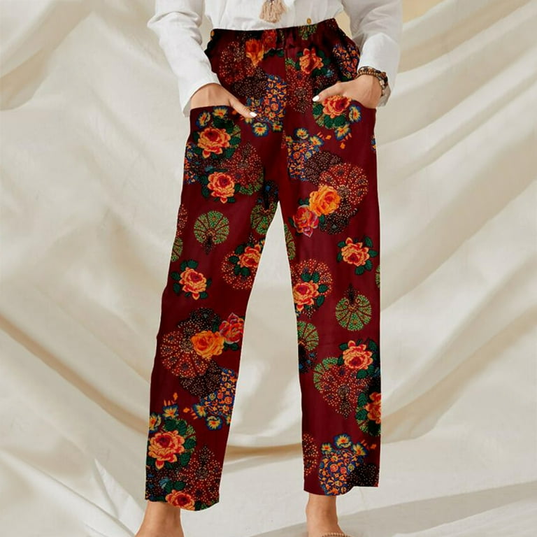 Tawop Fashion Women'S Print Casual Loose Cotton And Linen Retro Wide-Leg Pants  Forbidden Pants Easter Gifts 