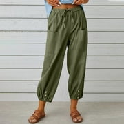 Tawop Fashion Women Summer Casual Loose Cotton And Linen Pocket Solid Trousers Pants Womens Pull On Pants Memorial Day