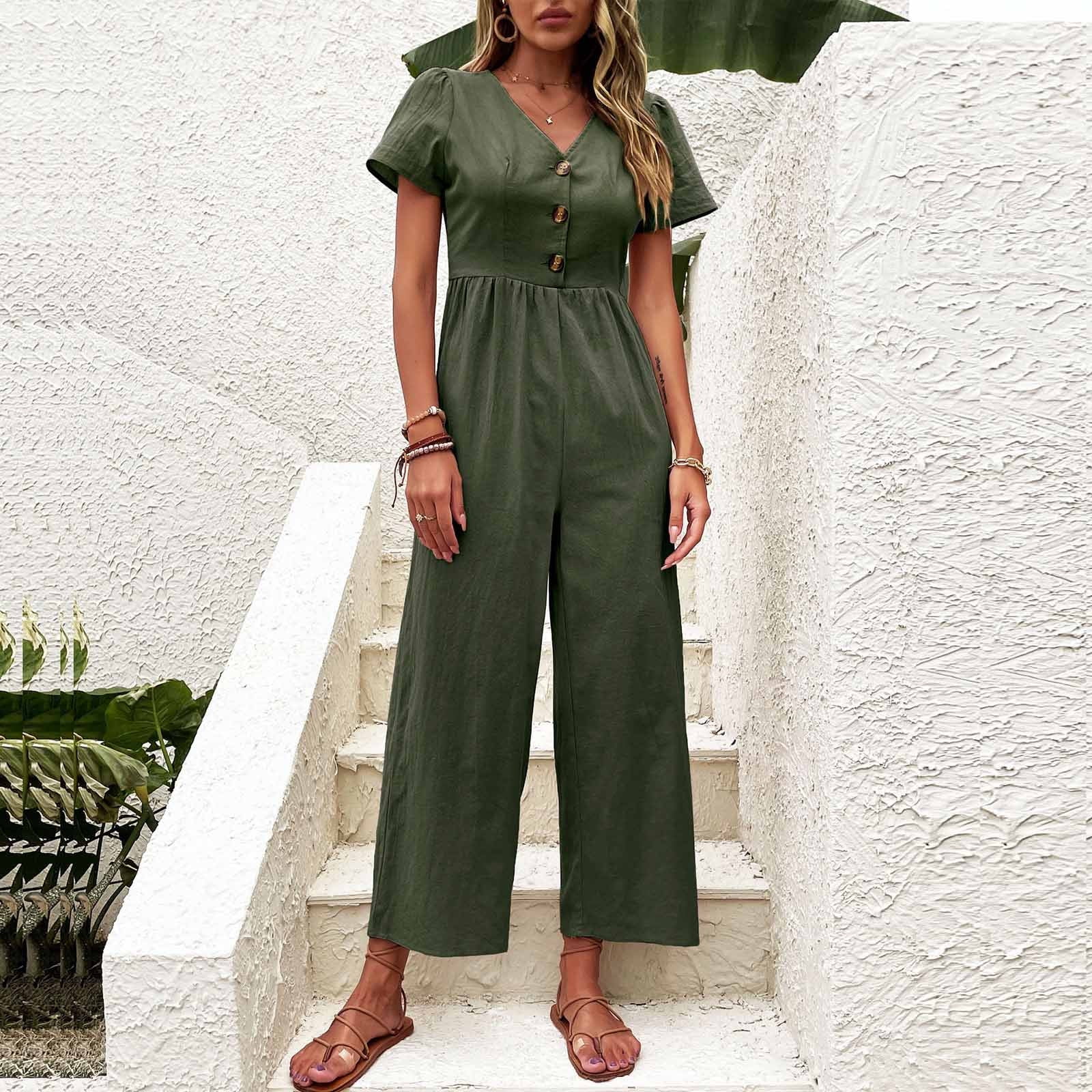 Tawop Fashion Women Summer Casual Sexy Short Sleeve Solid Color Pants ...