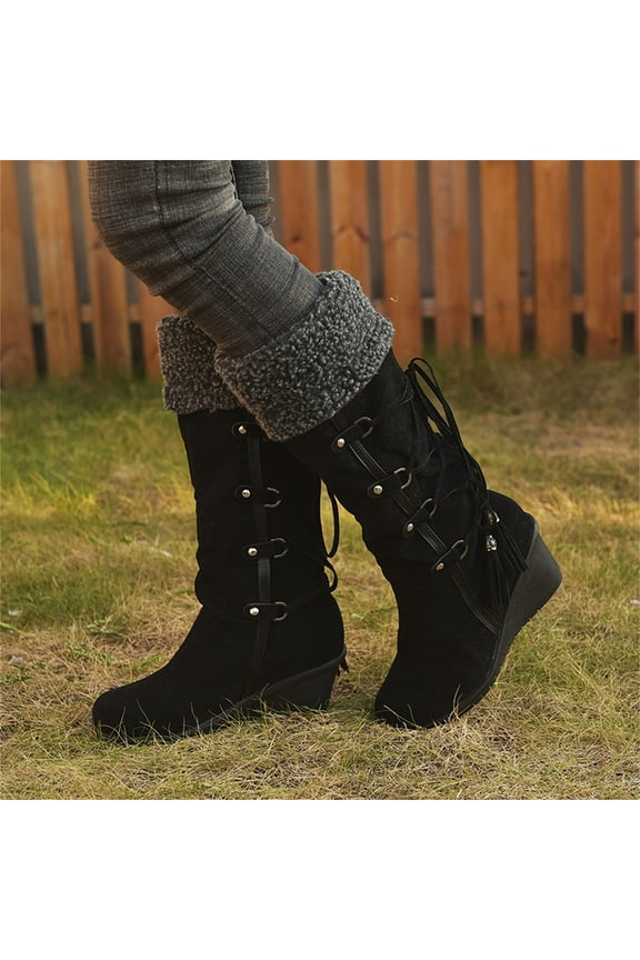 Faux Fur Boots For Women, After Sanding With Tassels High Boots Sleeves Wedges Snow Boots Black Boots Women Black Combat Boots Women