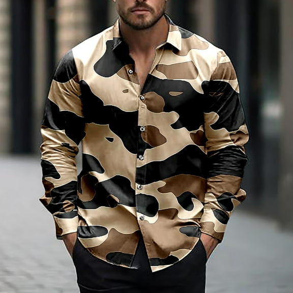 Tawop Flannel Shirts for Men Casual Long Sleeve Shirts Printed Button-Up Shirts ,Size M