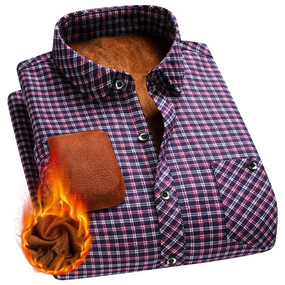 Tawop Flannel Shirts for Men Fleece Plaid Casual Long Sleeve Shirts Button-Up Shirts ,Size 2XL