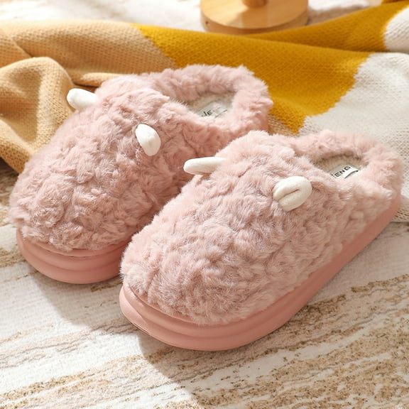 Tawop Furry Slippers Ladies Warm Fallen Plush Fall Unisex Lovers Domestic Thermal Slip Resistant Home Pink Size：6.5