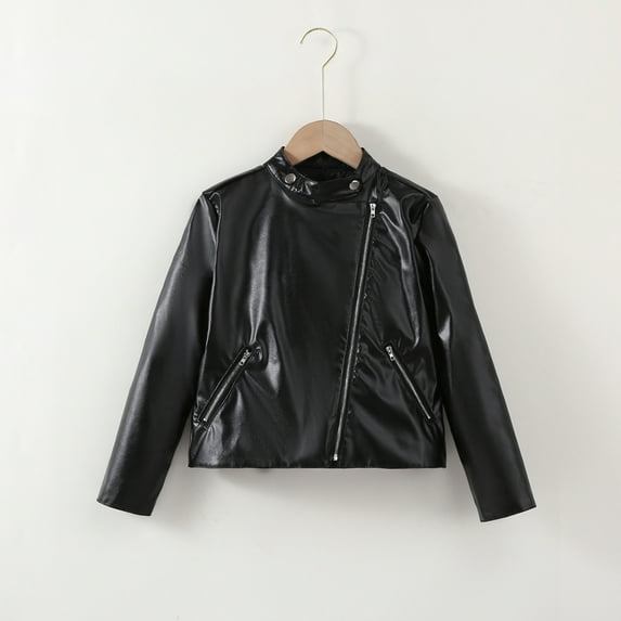 Tawop Girl Jacket Children's and Girls' Solid Color British Style Leather Jacket Cycling Children's Jacket Leather Jacket