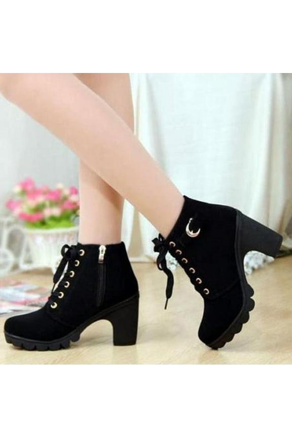 Girls Black Boots, Boots Retro Thick Heel High Heel Shoes Boots Plus Size Lace Up Boots Black Cowgirl Boots Black Combat Boots