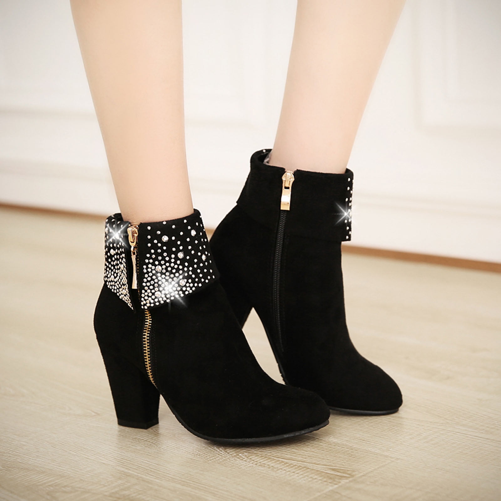 Tawop Girls Boots High Heeled Rhinestone Short Boots Wedding Boots