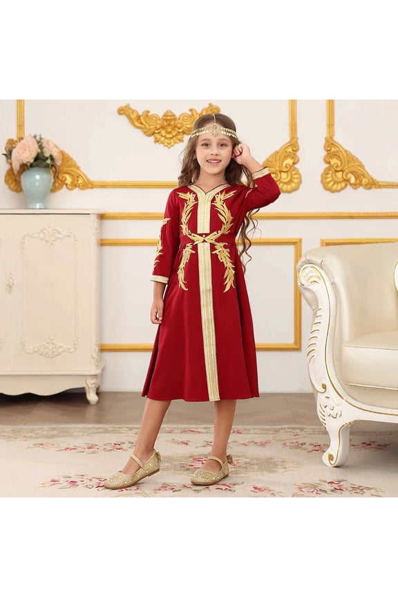 Girls Dress Ethnic Style Long Robe Dress for Middle and Large Children 4 Years