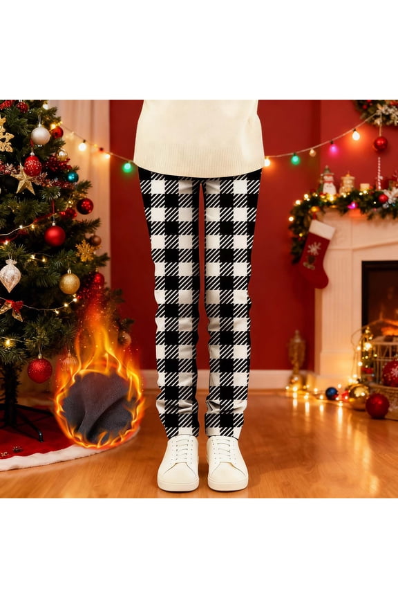 Girls Pants Christmas Fleece-Lined Leggings Girls Outerwear Leggings Childs Long Pants 130