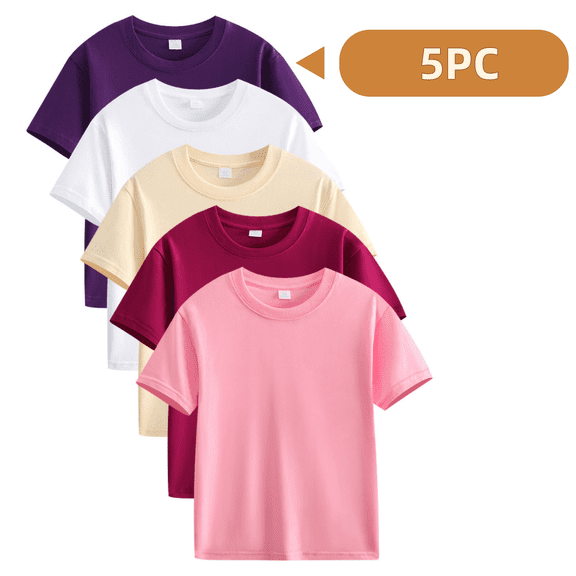 Tawop Girls Shirts Basic Round Neck Summer Cotton Plain Tshirts, (Toddler, Kids)