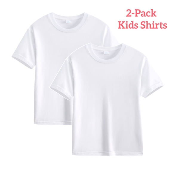 Tawop Girls Shirts Basic Short Sleeve Cotton White Plain Toddler Girl Shirts, 2-Pack, (Boys & Girls)