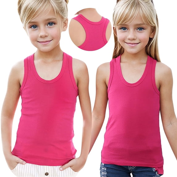 Tawop Girls Tank Tops Racerback Crewneck Solid Color Vest Basic Cotton Shirts (Toddler & Girls)