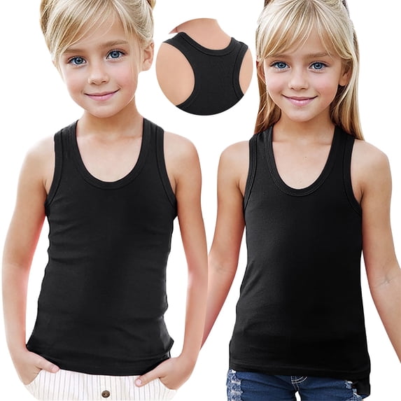 Tawop Girls Tank Tops Racerback Crewneck Solid Color Vest Basic Cotton Shirts Tank Top Toddler