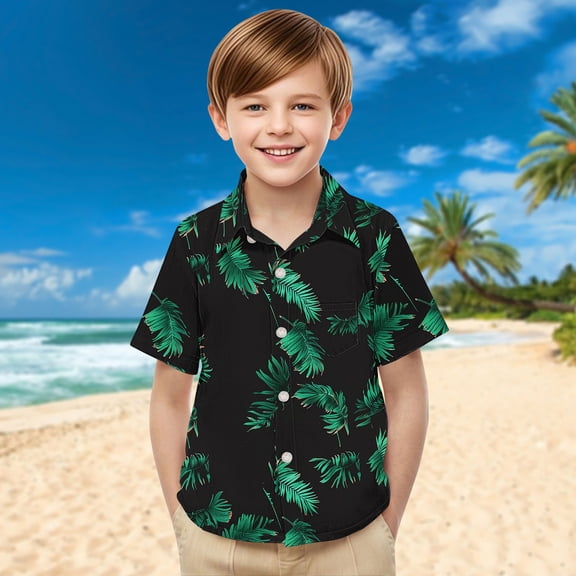 Tawop Girls Shirts Toddler Kids Boys Girl Fashion Hawaiian Style Shirt Print Short Sleeves Casual Uniform Shirt with Pocket