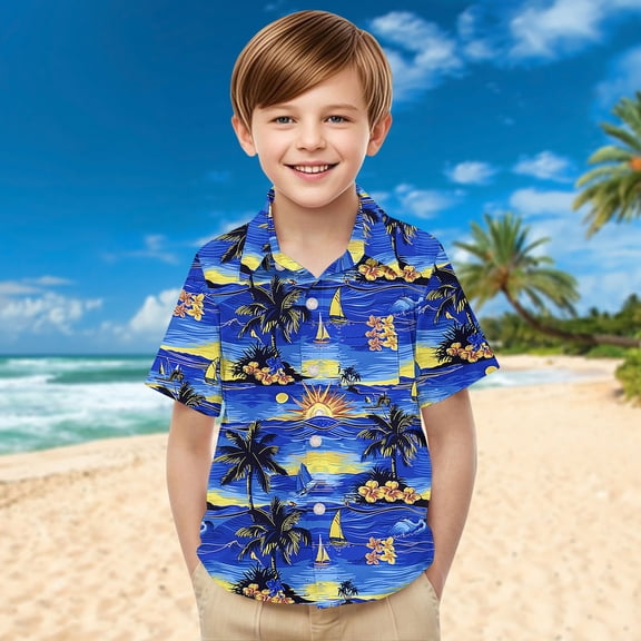 Tawop Girls Shirts Toddler Kids Boys Girl Fashion Hawaiian Style Shirt Print Short Sleeves Casual Uniform Shirt with Pocket