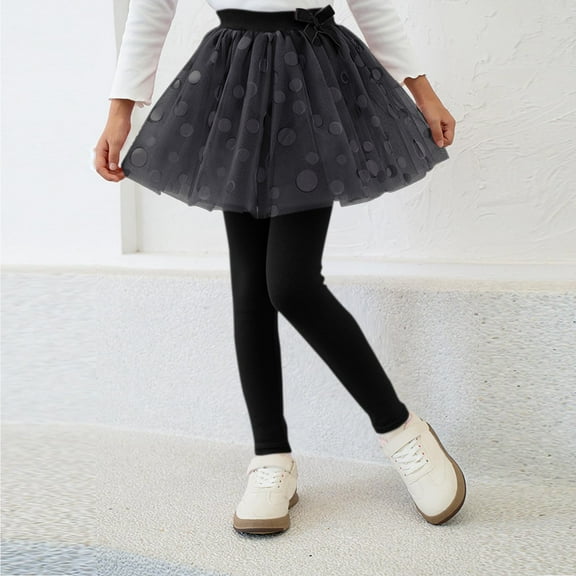 Tawop Girls Skorts Fall and Winter Sweet and Fashionable Girls' Bowknot Mesh Polka Skirt Pants Versatile Fake Two-Piece Warm Pants Long Pants