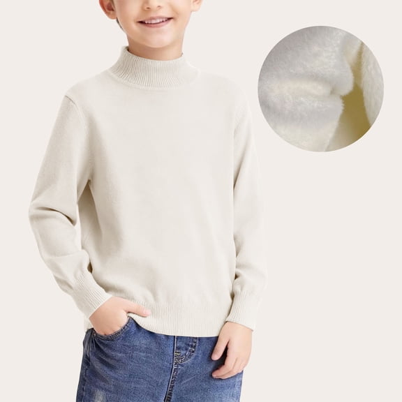Tawop Girls Sweaters Boys Girls Fall and Winter Warmsemi High Neck Knittedsweater with Fleece Children's Versatile Sweater