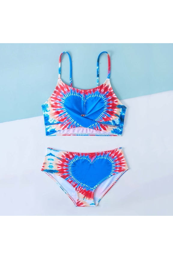 Girls Swimsuit Two Pieces Sling Printed Girls Swim Sun Protection