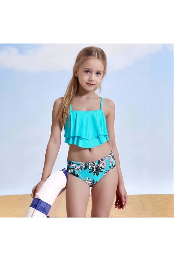 Girls Swimsuits Two Pieces Sling Printed Swim Suits Sun Protection