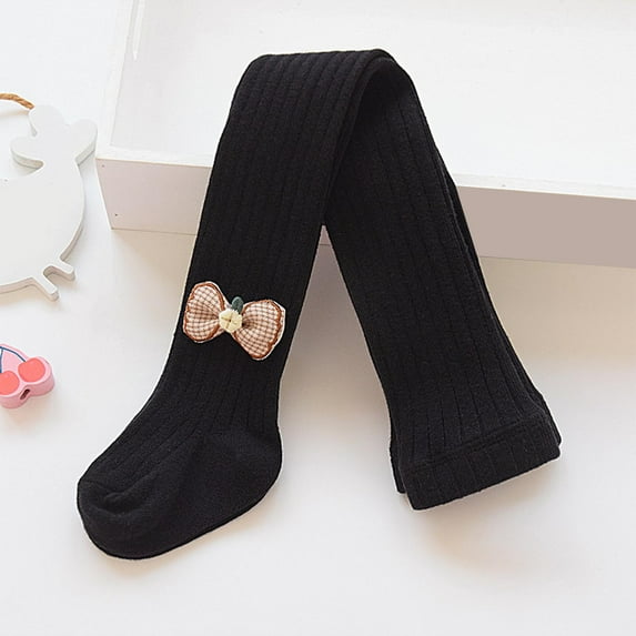 Tawop Girls Tights Bow Footed Tights Pants Thin Soft Opaque Thermal Tights Black