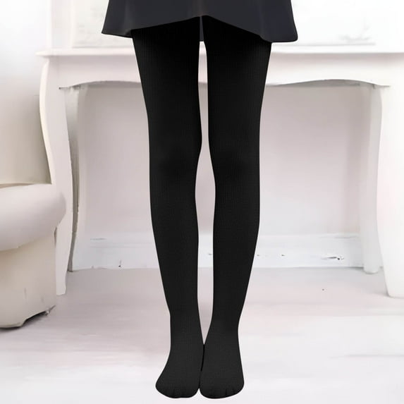 Tawop Girls Tights Footed Tights Fleece Extra-Thick Cotton Warm Kids Opaque Thermal Autumn Winter Clothes Black