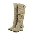 thumbnail image 1 of Tawop Gogo Boots For Women, Wedge Height Increase Shoes High Heel Casual Solid Color Slip-On Winter Warm Belt Buckle Knee-Length Knight Boots Military Boots Black Boots For Girls, 1 of 5