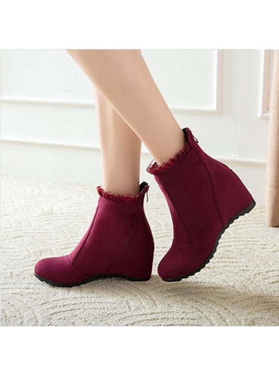 Green Boots For Women, Wedge Heel Naked Boots Short Ankle Boots Inner Height Increase Boots Mini Boots Women Boys Cowboy Boots