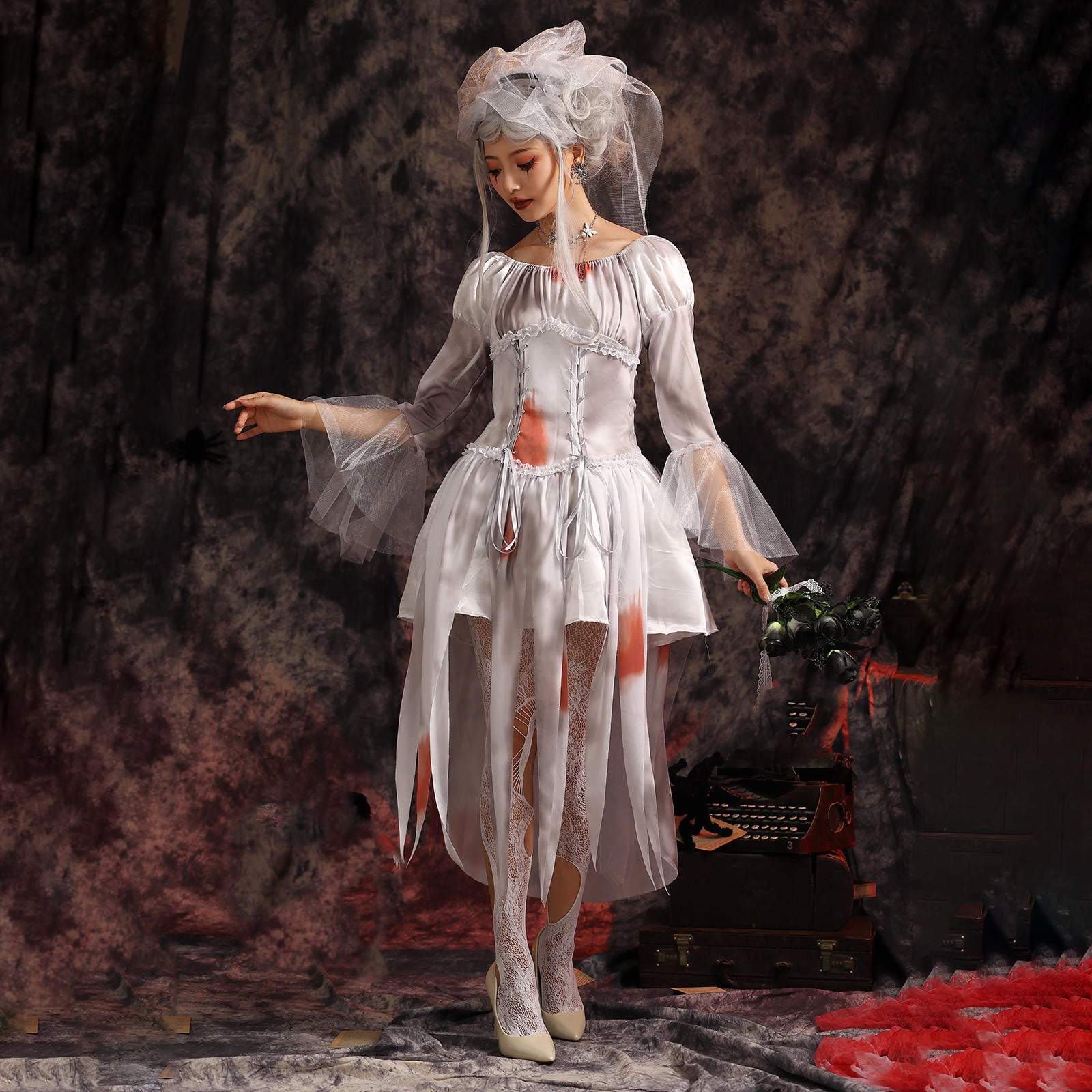 Tawop Halloween Costumes Woman 2024 White Lace Bride Style Vampire Costumes  Scared Short Dress Family Set White S(Us:4) - Walmart.com