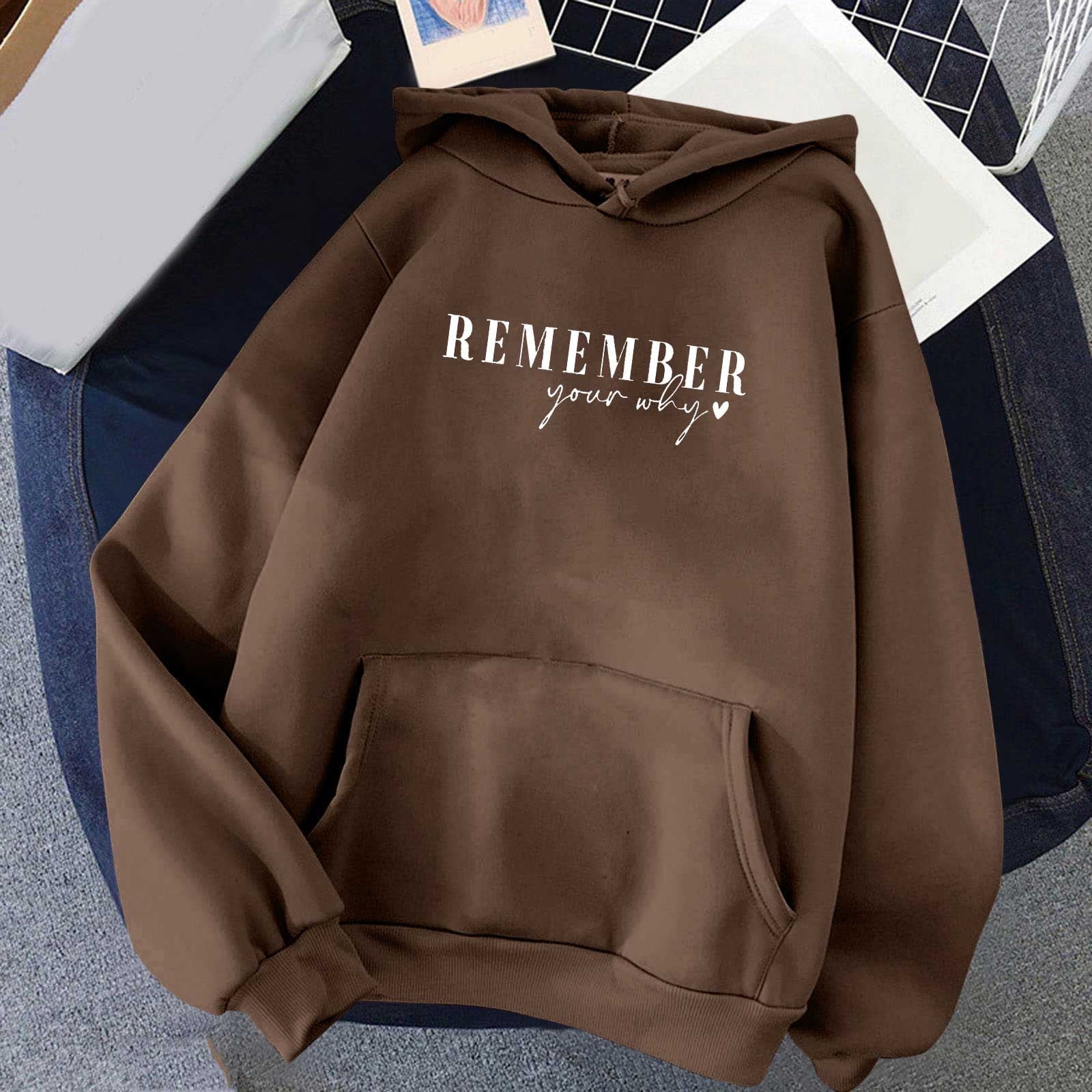 Tawop Hoodie Tops Sweatshirt Long Sleeve Pockets Graphic Solid