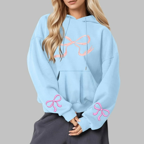 Tawop Hoodie Tops for Women Sweatshirts for Women Long Sleeve Graphic Casual Light Blue XL