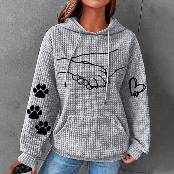 Tawop Hoodie Women Tops Sweatshirt Crew Neck Long Sleeve Pullover Graphic Heart Dog Gray 2XL