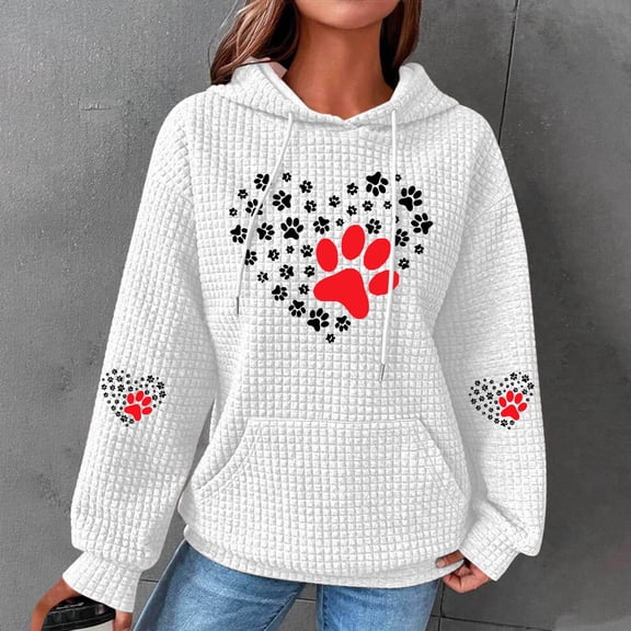 Tawop Hoodie Womens Top Sweatshirt Crew Neck Long Sleeve Pullover Graphic Heart Dog White 3XL