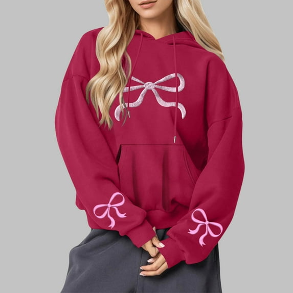 Tawop Hoodies for Women Women Tops Sweatshirts for Women Long Sleeve Graphic Casual Red XL