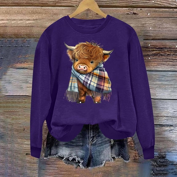 Tawop Hoodless Sweatshirt Tops for Women Womens Sweatshirts Crew Neck Long Sleeve Graphic Purple M