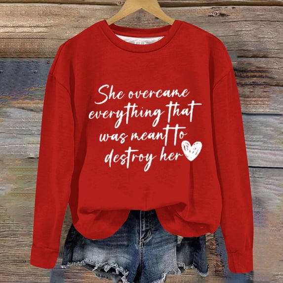Tawop Hoodless Sweatshirt Womens Top Sweatshirt Crew Neck Long Sleeve Graphic Letter Red XL