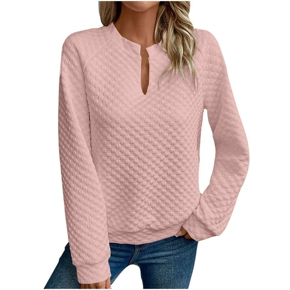 Tawop Hoodless Sweatshirt for Women Tops for Women Sweatshirt Long Sleeve V Neck Solid Casual Pink 3XL