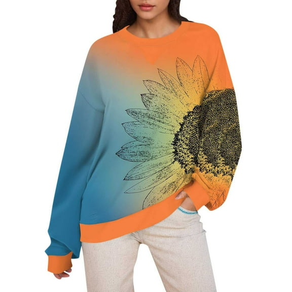 Tawop Hoodless Sweatshirt for Women Women Tops Sweatshirt Crew Neck Long Sleeve Graphic Casual Gray M