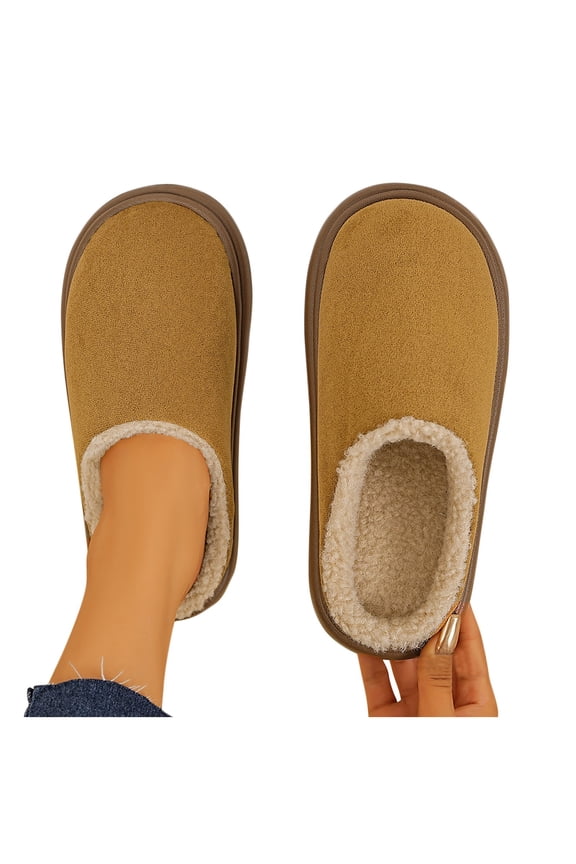 House Shoes for Women Furry Suede Slip On Warm Slippers Indoor&Outdoor Fall Winter