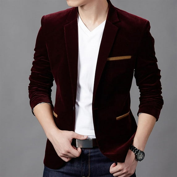 Tawop Jacket Men Blazers Casual Corduroy Trendy Solid Mens Gift,Wine,XL