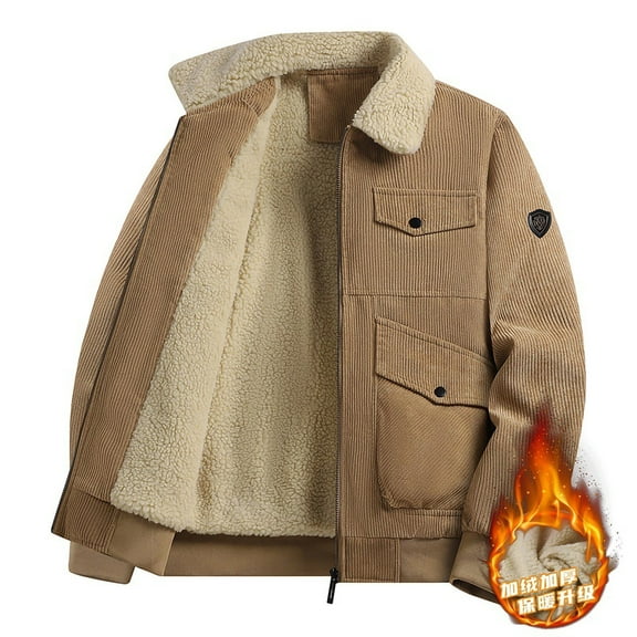 Tawop Jacket Men Cargo Thermal Cotton Long Sleeve Thin Hoodless Casual Corduroy Mens Clothing,Coffee,2XL