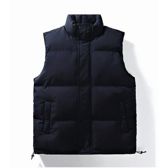 Tawop Jacket Men Cargo Vest Stand Collar Cotton Sleeveless Zip Pockets Mens Clothes Oversize,Blue,4XL
