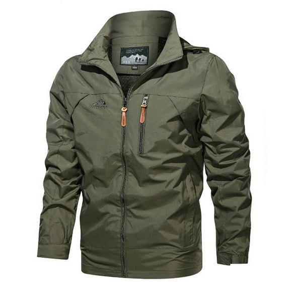 Tawop Jacket Men Detachable Long Sleeve Zip with Hood Pockets Casual Winter Solid Mens Fall Jackets,Army Green,4XL