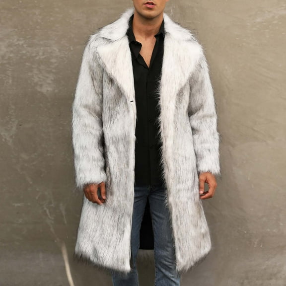 Tawop Jacket Men Faux Fur Thermal Long Sleeve Solid Winter Jackets for Men,Gray,XL