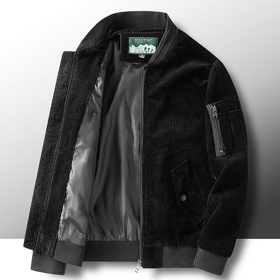 Tawop Jacket Men Long Sleeve Hoodless Casual Corduroy Trendy Mens Clothes,Black,2XL