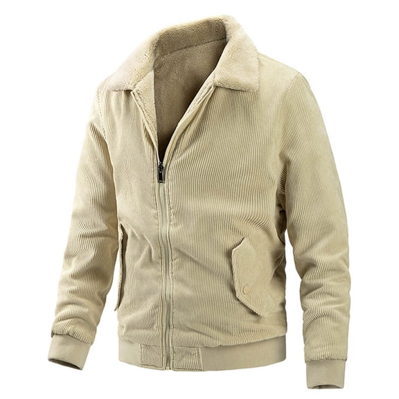 Tawop Jacket Men Long Sleeve Zip Hoodless Pockets Casual Solid Mens Clothing,Beige,L