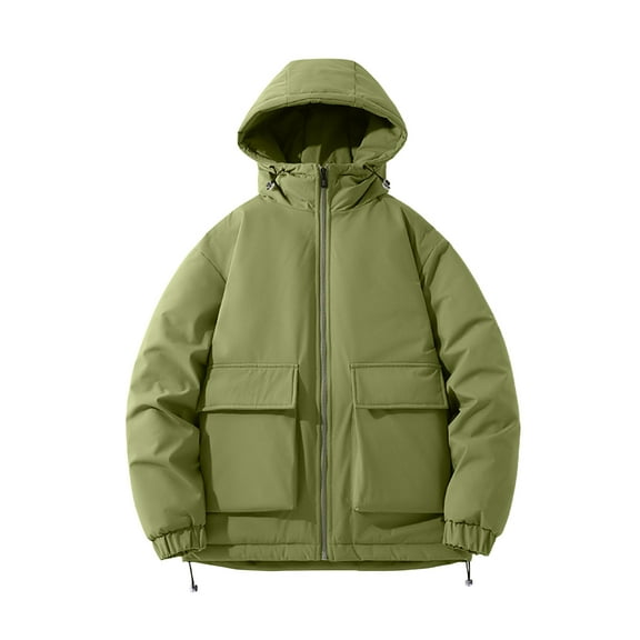 Tawop Jacket Men Long Sleeve Zip with Hood Pockets Casual Windproof Trendy Solid Mens Clothing,Green,M